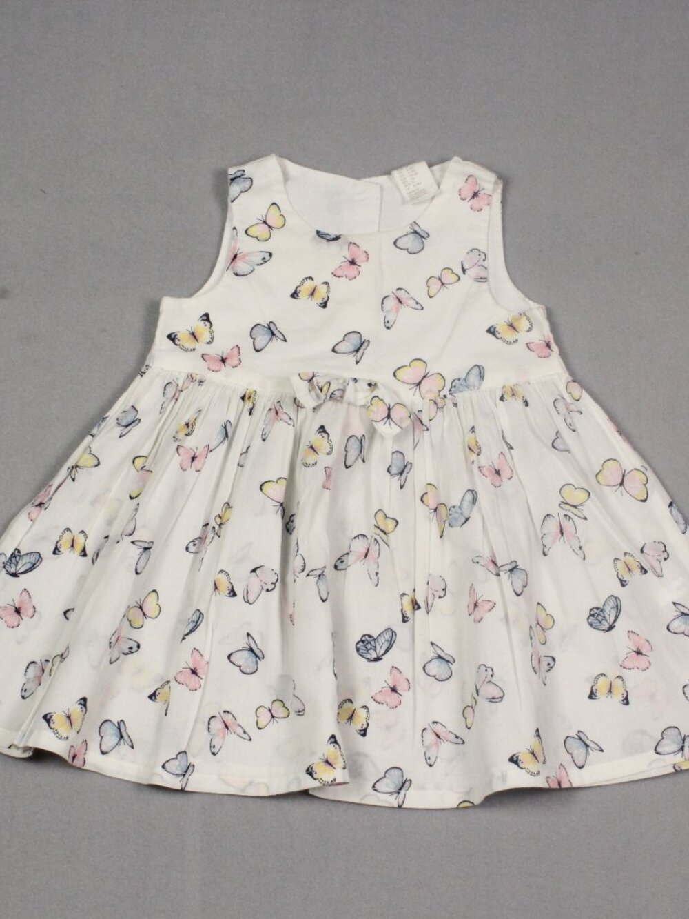 H&M 6-9M Baby Girl Cream Pastel Butterfly Cotton Bow Dress
